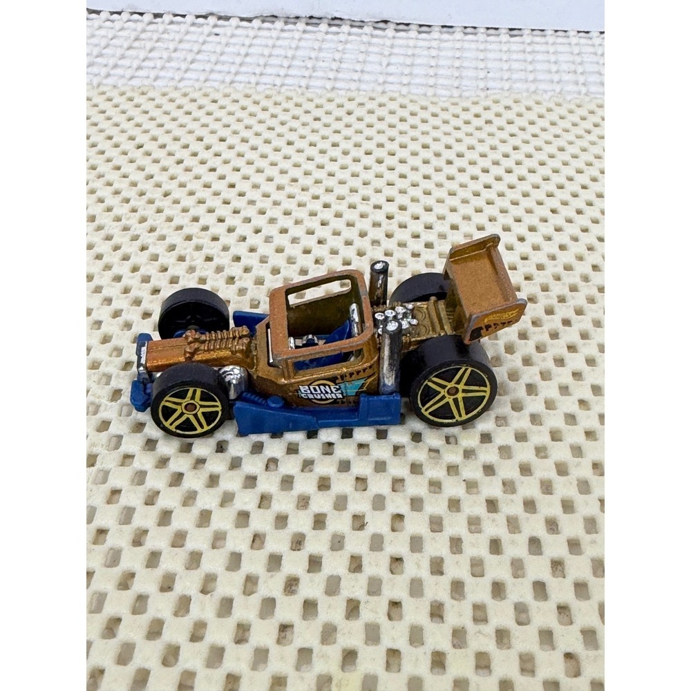 Hot Wheels Bone Crusher Gold Blue Hot‎ Rod 2005 Mattel Diecast Car Toy EUC
